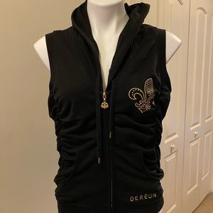 Dereon Black Biker Vest with Gold Fleur De Lis